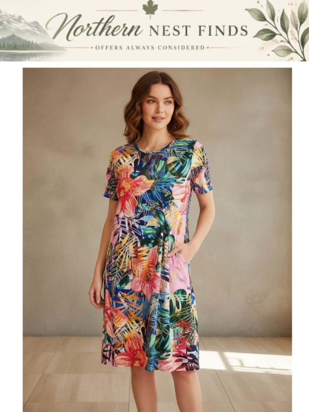 Womens Summer Dress Short Sleeve Tshirt Flowy Beach Sundress Casual